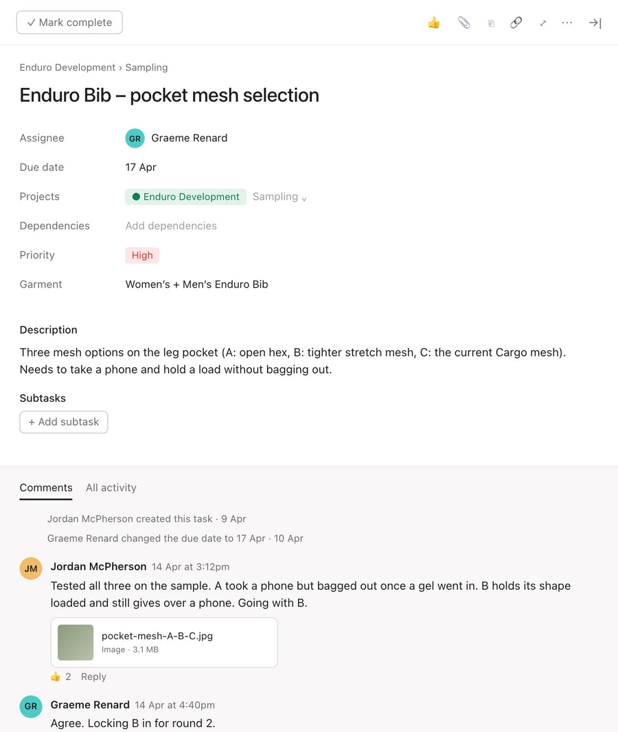 Task: Enduro Bib pocket mesh selection